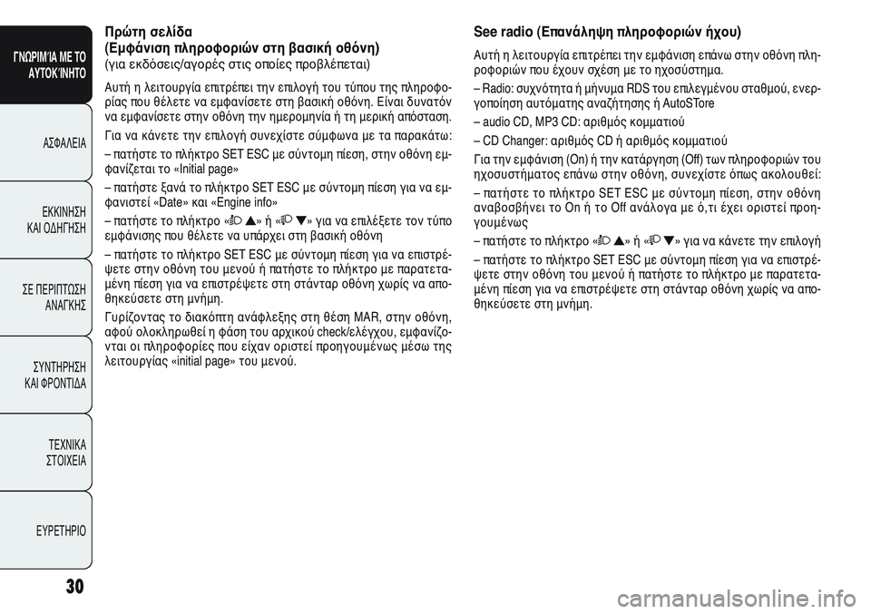 Alfa Romeo Giulietta 2012 ΒΙΒΛΙΟ ΧΡΗΣΗΣ ΚΑΙ ΣΥΝΤΗΡΗΣΗΣ (in Greek) 30
ΓΝΩΡΙΜΊΑ ΜΕ ΤΟ
ΑΥΤΟΚΊΝΗΤΟ
ΑΣΦΑΛΕΙΑ
ΕΚΚΙΝΗΣΗ
ΚΑΙ ΟΔΗΓΗΣΗ
ΣΕ ΠΕΡΙΠΤΩΣΗ
ΑΝΑΓΚΗΣ
ΣΥΝΤΗΡΗΣΗ
ΚΑΙ ΦΡΟΝΤΙΔΑ
ΤΕΧΝ Alfa Romeo Giulietta 2012 ΒΙΒΛΙΟ ΧΡΗΣΗΣ ΚΑΙ ΣΥΝΤΗΡΗΣΗΣ (in Greek) 30
ΓΝΩΡΙΜΊΑ ΜΕ ΤΟ
ΑΥΤΟΚΊΝΗΤΟ
ΑΣΦΑΛΕΙΑ
ΕΚΚΙΝΗΣΗ
ΚΑΙ ΟΔΗΓΗΣΗ
ΣΕ ΠΕΡΙΠΤΩΣΗ
ΑΝΑΓΚΗΣ
ΣΥΝΤΗΡΗΣΗ
ΚΑΙ ΦΡΟΝΤΙΔΑ
ΤΕΧΝ