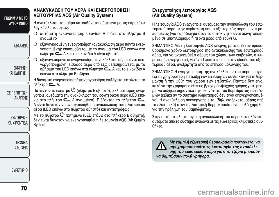 Alfa Romeo Giulietta 2012 ΒΙΒΛΙΟ ΧΡΗΣΗΣ ΚΑΙ ΣΥΝΤΗΡΗΣΗΣ (in Greek) 70
ΓΝΩΡΙΜΊΑ ΜΕ ΤΟ
ΑΥΤΟΚΊΝΗΤΟ
ΑΣΦΑΛΕΙΑ
ΕΚΚΙΝΗΣΗ
ΚΑΙ ΟΔΗΓΗΣΗ
ΣΕ ΠΕΡΙΠΤΩΣΗ
ΑΝΑΓΚΗΣ
ΣΥΝΤΗΡΗΣΗ
ΚΑΙ ΦΡΟΝΤΙΔΑ
ΤΕΧΝ Alfa Romeo Giulietta 2012 ΒΙΒΛΙΟ ΧΡΗΣΗΣ ΚΑΙ ΣΥΝΤΗΡΗΣΗΣ (in Greek) 70
ΓΝΩΡΙΜΊΑ ΜΕ ΤΟ
ΑΥΤΟΚΊΝΗΤΟ
ΑΣΦΑΛΕΙΑ
ΕΚΚΙΝΗΣΗ
ΚΑΙ ΟΔΗΓΗΣΗ
ΣΕ ΠΕΡΙΠΤΩΣΗ
ΑΝΑΓΚΗΣ
ΣΥΝΤΗΡΗΣΗ
ΚΑΙ ΦΡΟΝΤΙΔΑ
ΤΕΧΝ