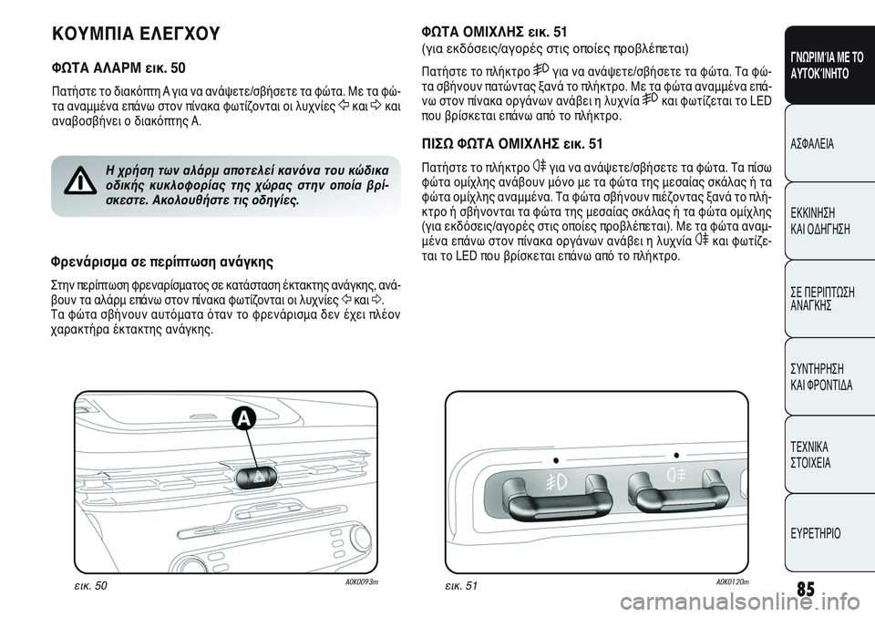 Alfa Romeo Giulietta 2012  ΒΙΒΛΙΟ ΧΡΗΣΗΣ ΚΑΙ ΣΥΝΤΗΡΗΣΗΣ (in Greek) 85
ΓΝΩΡΙΜΊΑ ΜΕ ΤΟ
ΑΥΤΟΚΊΝΗΤΟ
ΑΣΦΑΛΕΙΑ
ΕΚΚΙΝΗΣΗ 
ΚΑΙ ΟΔΗΓΗΣΗ
ΣΕ ΠΕΡΙΠΤΩΣΗ
ΑΝΑΓΚΗΣ
ΣΥΝΤΗΡΗΣΗ 
ΚΑΙ ΦΡΟΝΤΙΔΑ
ΤΕΧΝ