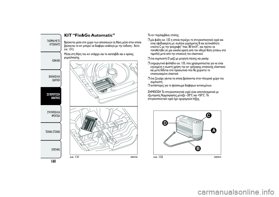 Alfa Romeo Giulietta 2013  ΒΙΒΛΙΟ ΧΡΗΣΗΣ ΚΑΙ ΣΥΝΤΗΡΗΣΗΣ (in Greek) KIT “Fix&Go Automatic”Βρίσκεται μέσα στο χώρο των αποσκευών (η θήκη μέσα στην οποία
βρίσκεται το κιτ μπορεί να διαφέρ