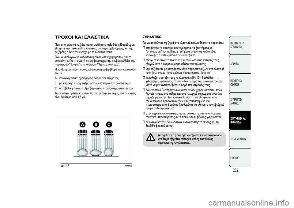 Alfa Romeo Giulietta 2013  ΒΙΒΛΙΟ ΧΡΗΣΗΣ ΚΑΙ ΣΥΝΤΗΡΗΣΗΣ (in Greek) ΤΡΟΧΟΙ ΚΑΙ ΕΛΑΣΤΙΚΑΠριν από μακρινά ταξίδια και οπωσδήποτε κάθε δύο εβδομάδες να
ελέγχετε την πίεση κάθε ελα