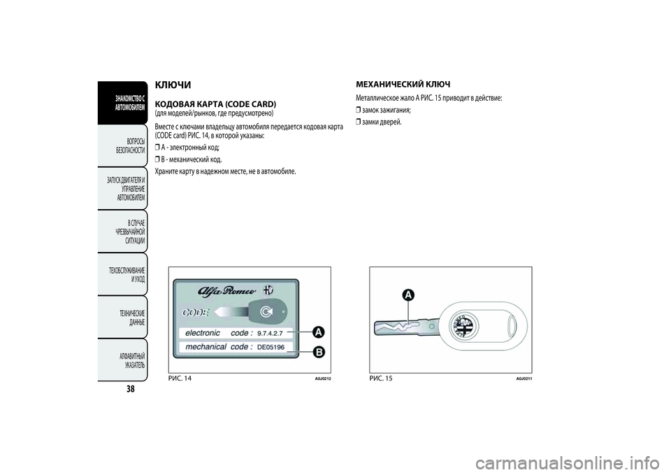 Alfa Romeo Giulietta 2013  Руководство по эксплуатации и техобслуживанию (in Russian) КЛЮЧИКОДОВАЯ КАРТА (CODE CARD)(для моделей/рынков, где предусмотрено)
Вместе с ключами владельцу автомобиля перед