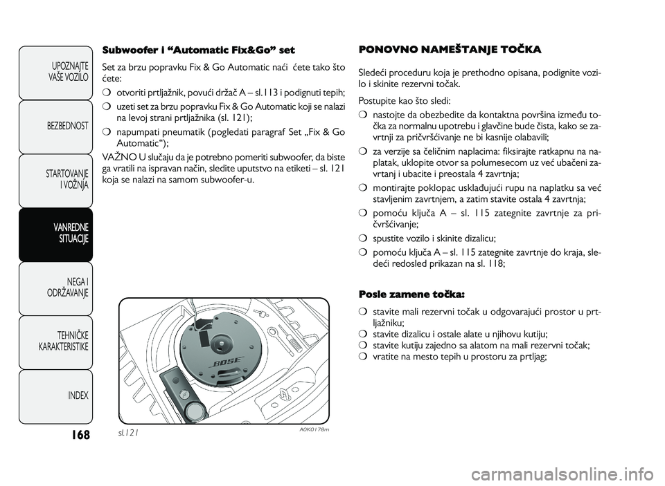 Alfa Romeo Giulietta 2013 Knjižica za upotrebu i održavanje (in Serbian) 168
U PO ZN AJT E
VA OE V O ZIL O
B EZ BED N O ST
ST A RT O VA N JE
I V O PN JA
VANREDNE
SITUACIJE
N EG A I
O DRP AVA N JE
T EH N IS KE
KA RA KTER IS T IK E
IN DEX
PONOVNO NAMEŠTANJE TOČKA
Sle Alfa Romeo Giulietta 2013 Knjižica za upotrebu i održavanje (in Serbian) 168
U PO ZN AJT E
VA OE V O ZIL O
B EZ BED N O ST
ST A RT O VA N JE
I V O PN JA
VANREDNE
SITUACIJE
N EG A I
O DRP AVA N JE
T EH N IS KE
KA RA KTER IS T IK E
IN DEX
PONOVNO NAMEŠTANJE TOČKA
Sle
