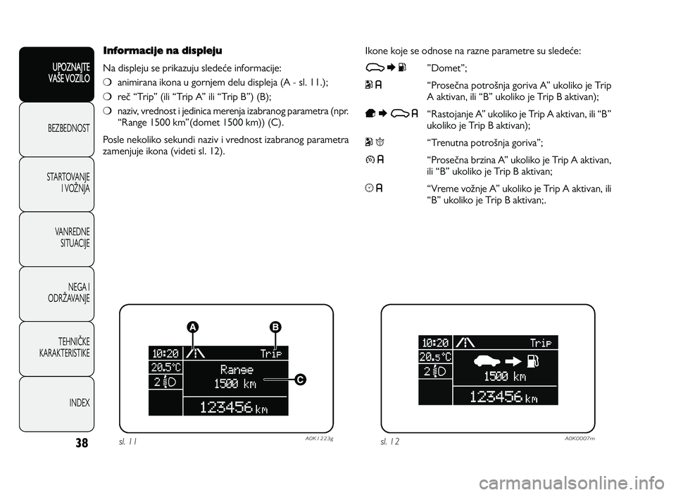 Alfa Romeo Giulietta 2011  Knjižica za upotrebu i održavanje (in Serbian) 38
UPOZNAJTE
VAXE VOZILO
BEZ BED N O ST
ST A RT O VA N JE
I   V O YN JA
V A N RED N E 
SIT U AC IJE
N EG A I
O DRY AVA N JE
T EH N I] KE
KA RA KTER IS T IK E
IN DEX
Informacije na displeju 
N a d is p