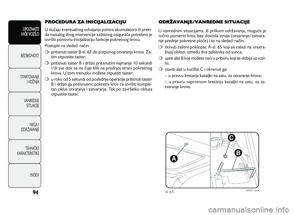 Alfa Romeo Giulietta 2013  Knjižica za upotrebu i održavanje (in Serbian) 94
UPOZNAJTE
VAXE VOZILO
BEZ BED N O ST
ST A RT O VA N JE
I   V O YN JA
V A N RED N E 
SIT U AC IJE
N EG A I
O DRY AVA N JE
T EH N I] KE
KA RA KTER IS T IK E
IN DEX
ODROAVANJE/VANREDNE SITUACIJE
U  v 