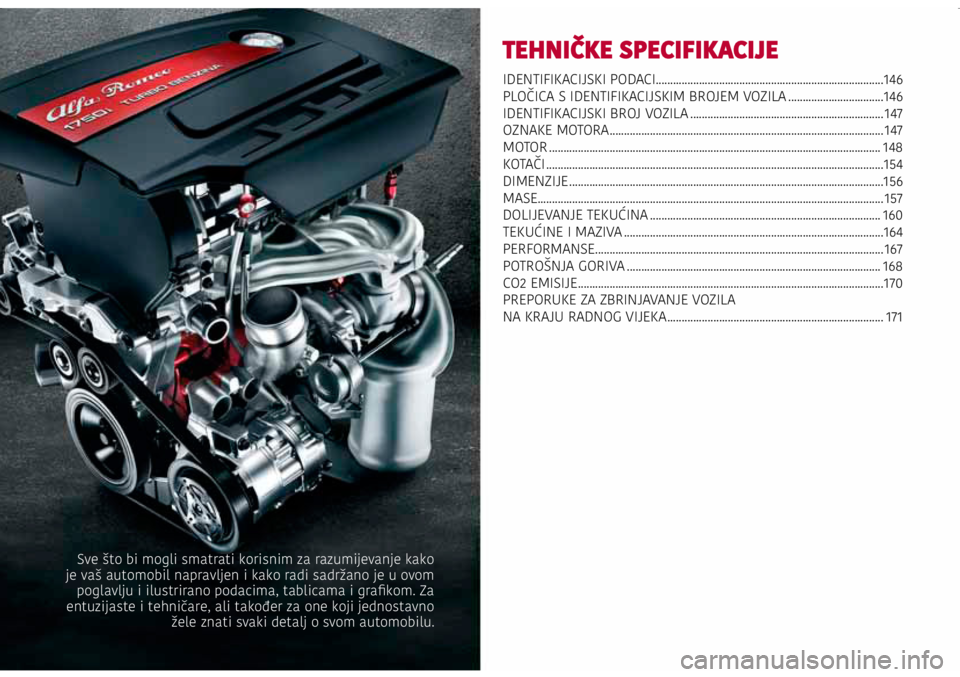 Alfa Romeo Giulietta 2021 Knjižica s uputama za uporabu i održavanje (in Croatian) TEHNIČKE SPECIFIKACIJE
IDENTIFIKACIJSKI PODACI........................................................................\
....... 146
PLOČICA S IDENTIFIKACIJSKIM BROJEM VOZILA ........................ Alfa Romeo Giulietta 2021 Knjižica s uputama za uporabu i održavanje (in Croatian) TEHNIČKE SPECIFIKACIJE
IDENTIFIKACIJSKI PODACI........................................................................\
....... 146
PLOČICA S IDENTIFIKACIJSKIM BROJEM VOZILA ........................