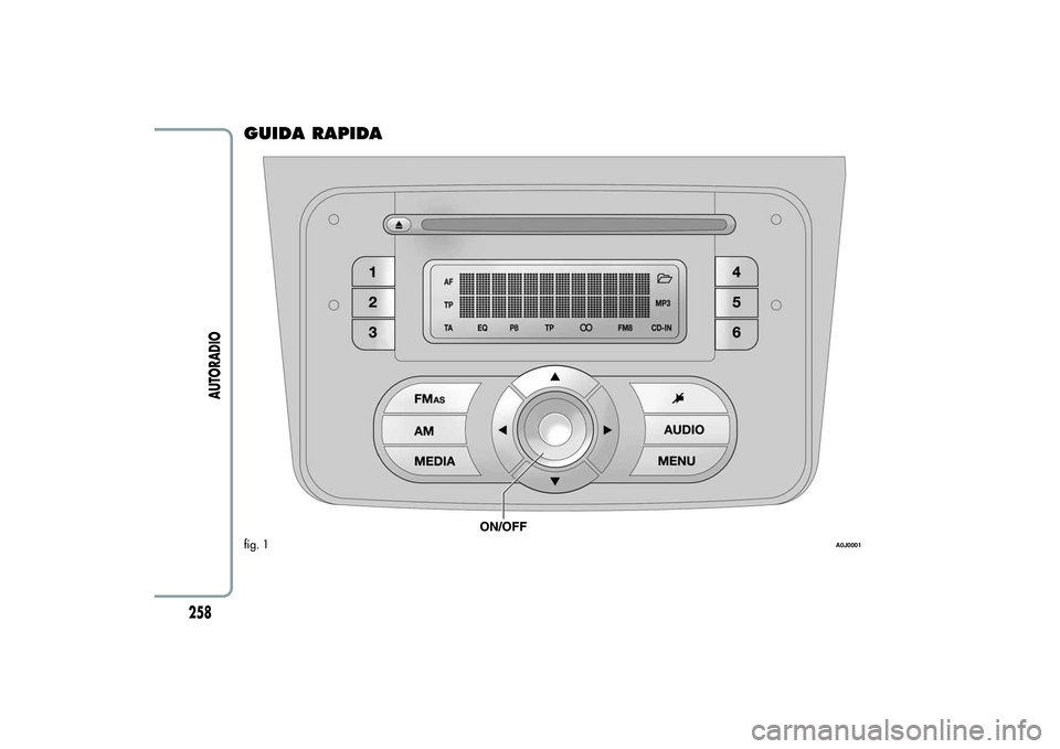 Alfa Romeo MiTo 2013 Libretto Uso Manutenzione (in Italian) GUIDA RAPIDAfig. 1
A0J0001
258
AUTORADIO Alfa Romeo MiTo 2013 Libretto Uso Manutenzione (in Italian) GUIDA RAPIDAfig. 1
A0J0001
258
AUTORADIO
