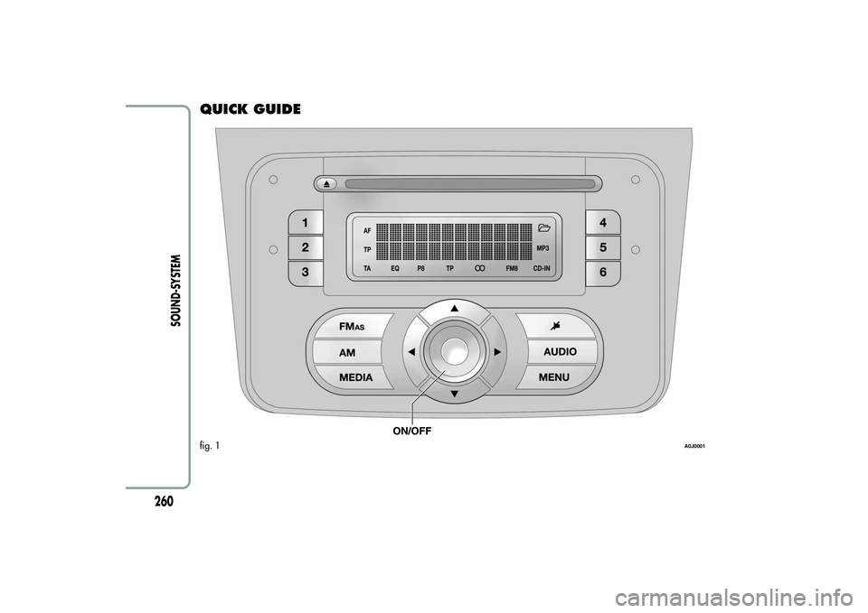 Alfa Romeo MiTo 2013 Owner handbook (in English) QUICK GUIDEfig. 1
A0J0001
260
SOUND-SYSTEM Alfa Romeo MiTo 2013 Owner handbook (in English) QUICK GUIDEfig. 1
A0J0001
260
SOUND-SYSTEM