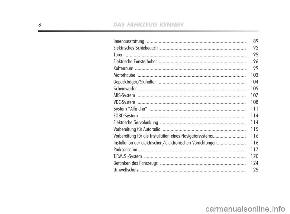 Alfa Romeo MiTo 2008  Betriebsanleitung (in German) 6DAS FAHRZEUG KENNEN
Innenausstattung........................................................................... 89
Elektrisches Schiebedach ...........................................................