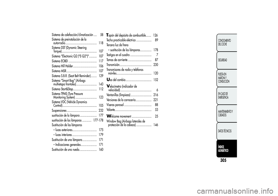 Alfa Romeo MiTo 2013  Manual de Empleo y Cuidado (in Spanish) Sistema de calefacción/climatización .... 58
Sistema de preinstalación de la
autorradio ......................................... 118
Sistema DST (Dynamic Steering
Torque) .........................