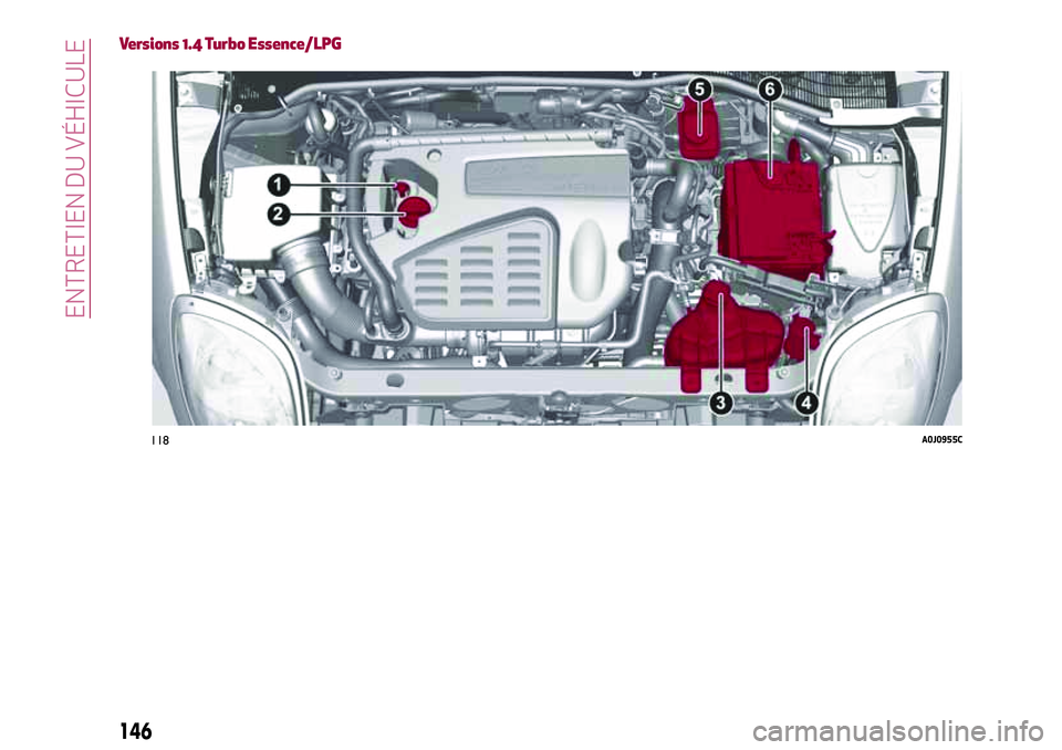 Alfa Romeo MiTo 2019  Notice dentretien (in French) Versions 1.4 Turbo Essence/LPG
118A0J0955C
146
ENTRETIEN DU VÉHICULE 