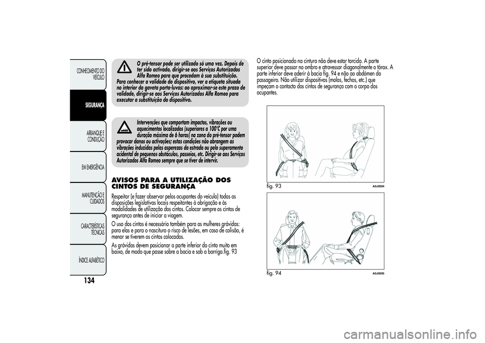 Alfa Romeo MiTo 2013  Manual de Uso e Manutenção (in Portuguese) O pré-tensor pode ser utilizado só uma vez. Depois de
ter sido activado, dirigir-se aos Serviços Autorizados
Alfa Romeo para que procedam à sua substituição.
Para conhecer a validade do disposit
