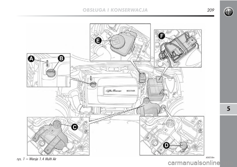 Alfa Romeo MiTo 2011  Instrukcja obsługi (in Polish) 5
OBSŁUGA I KONSERWACJA209
A0J0258mrys. 1 – Wersje 1.4 Multi Air 