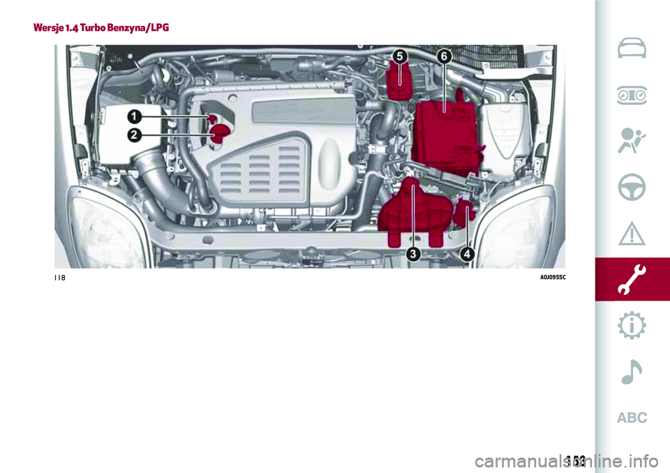 Alfa Romeo MiTo 2019 Instrukcja obsługi (in Polish) Wersje 1.4 Turbo Benzyna/LPG
118A0J0955C
153 Alfa Romeo MiTo 2019 Instrukcja obsługi (in Polish) Wersje 1.4 Turbo Benzyna/LPG
118A0J0955C
153