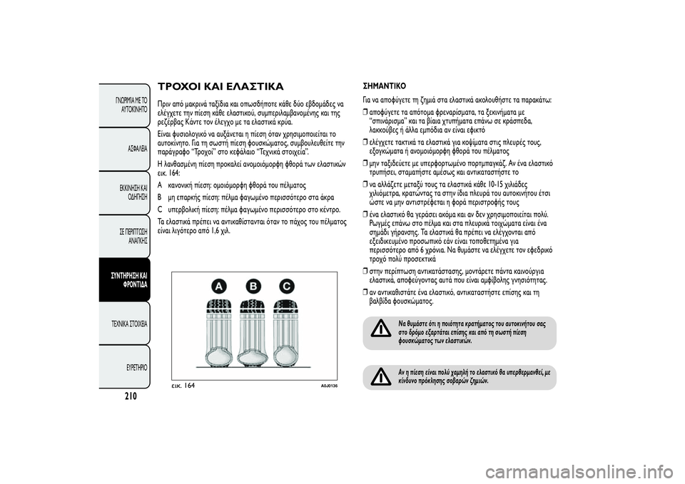 Alfa Romeo MiTo 2013 ΒΙΒΛΙΟ ΧΡΗΣΗΣ ΚΑΙ ΣΥΝΤΗΡΗΣΗΣ (in Greek) ΤΡΟΧΟΙ ΚΑΙ ΕΛΑΣΤΙΚΑΠριν από μακρινά ταξίδια και οπωσδήποτε κάθε δύο εβδομάδες να
ελέγχετε την πίεση κάθε ελα Alfa Romeo MiTo 2013 ΒΙΒΛΙΟ ΧΡΗΣΗΣ ΚΑΙ ΣΥΝΤΗΡΗΣΗΣ (in Greek) ΤΡΟΧΟΙ ΚΑΙ ΕΛΑΣΤΙΚΑΠριν από μακρινά ταξίδια και οπωσδήποτε κάθε δύο εβδομάδες να
ελέγχετε την πίεση κάθε ελα