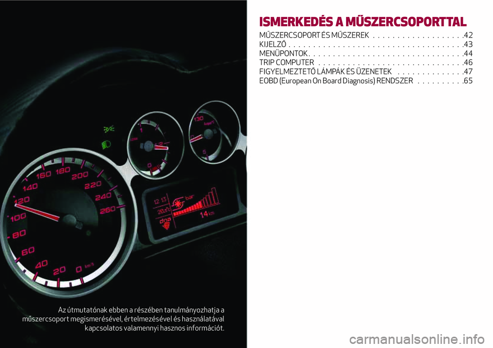 Alfa Romeo MiTo 2021  Kezelési és karbantartási útmutató (in Hungarian) Az útmutatónak ebben a részében tanulmányozhatja a
műszercsoport megismerésével, értelmezésével és használatával
kapcsolatos valamennyi hasznos információt.
ISMERKEDÉS A MŰSZERCSOPOR
