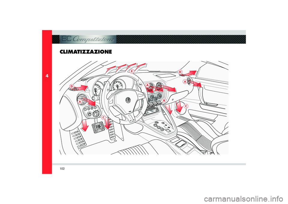 Alfa Romeo 8C 2008  Libretto Uso Manutenzione (in Italian) 102
4
D
A
C
B
C
A
D
E
A
CLIMATIZZAZIONE 