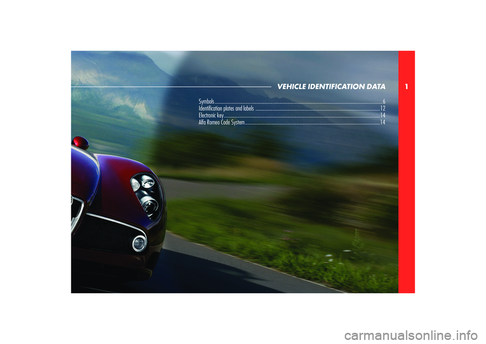 Alfa Romeo 8C 2010  Owner handbook (in English) 1
Symbols ............................................................................................................................... 6
Identiﬁ cation plates and labels  ........................
