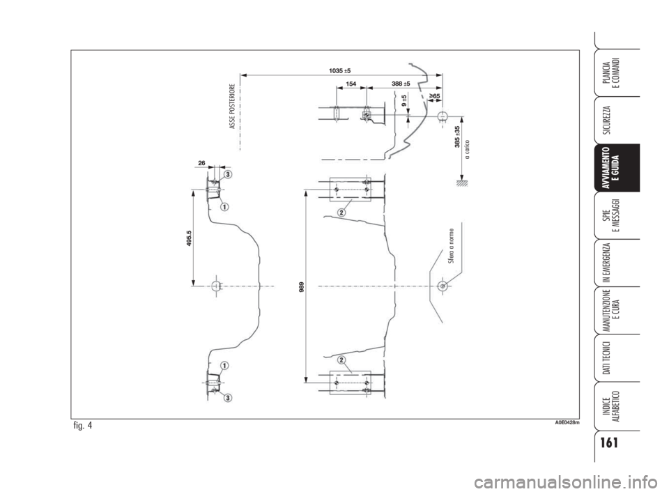 Alfa Romeo 159 2009 Libretto Uso Manutenzione (in Italian) 161
SICUREZZA
SPIE
E MESSAGGI
IN EMERGENZA
MANUTENZIONE
E CURA
DATI TECNICI
INDICE
ALFABETICO
PLANCIA
E COMANDI
AVVIAMENTO
E GUIDA
fig. 4A0E0428m
ASSE POSTERIORE
a carico Sfera a norme
149-164 Alfa 1 Alfa Romeo 159 2009 Libretto Uso Manutenzione (in Italian) 161
SICUREZZA
SPIE
E MESSAGGI
IN EMERGENZA
MANUTENZIONE
E CURA
DATI TECNICI
INDICE
ALFABETICO
PLANCIA
E COMANDI
AVVIAMENTO
E GUIDA
fig. 4A0E0428m
ASSE POSTERIORE
a carico Sfera a norme
149-164 Alfa 1