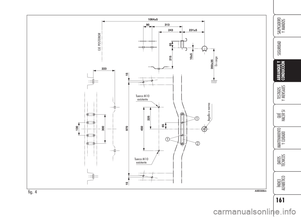 Alfa Romeo 159 2006 Manual de Empleo y Cuidado (in Spanish) 161
SEGURIDAD
TESTIGOS
Y MENSAJES
QUÉ
HACER SI
MANTENIMIENTO
Y CUIDADO
DATOS
TÉCNICOS
ÍNDICE
ALFABÉTICO
SALPICADERO
Y MANDOS
ARRANQUE Y
CONDUCCIÓN
fig. 4A0E0306m
EJE POSTERIOR
Tuerca M10
exis Alfa Romeo 159 2006 Manual de Empleo y Cuidado (in Spanish) 161
SEGURIDAD
TESTIGOS
Y MENSAJES
QUÉ
HACER SI
MANTENIMIENTO
Y CUIDADO
DATOS
TÉCNICOS
ÍNDICE
ALFABÉTICO
SALPICADERO
Y MANDOS
ARRANQUE Y
CONDUCCIÓN
fig. 4A0E0306m
EJE POSTERIOR
Tuerca M10
exis