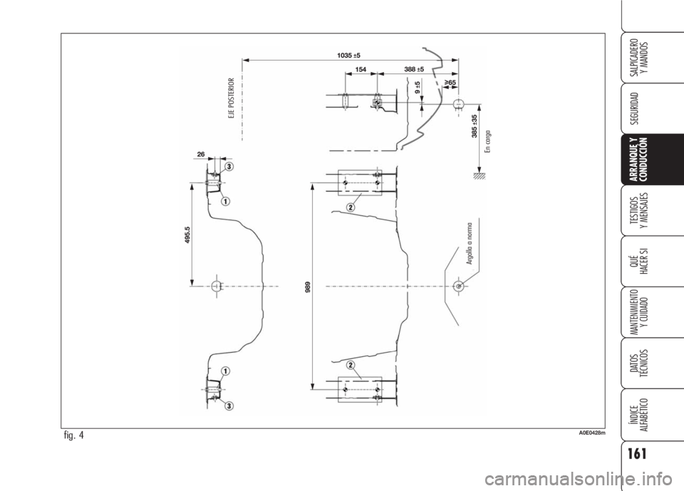 Alfa Romeo 159 2008 Manual de Empleo y Cuidado (in Spanish) 161
SEGURIDAD
TESTIGOS
Y MENSAJES
QUÉ
HACER SI
MANTENIMIENTO
Y CUIDADO
DATOS
TÉCNICOS
ÍNDICE
ALFABÉTICO
SALPICADERO
Y MANDOS
ARRANQUE Y
CONDUCCIÓN
fig. 4A0E0428m
EJE POSTERIOR
Argolla a norma
Alfa Romeo 159 2008 Manual de Empleo y Cuidado (in Spanish) 161
SEGURIDAD
TESTIGOS
Y MENSAJES
QUÉ
HACER SI
MANTENIMIENTO
Y CUIDADO
DATOS
TÉCNICOS
ÍNDICE
ALFABÉTICO
SALPICADERO
Y MANDOS
ARRANQUE Y
CONDUCCIÓN
fig. 4A0E0428m
EJE POSTERIOR
Argolla a norma