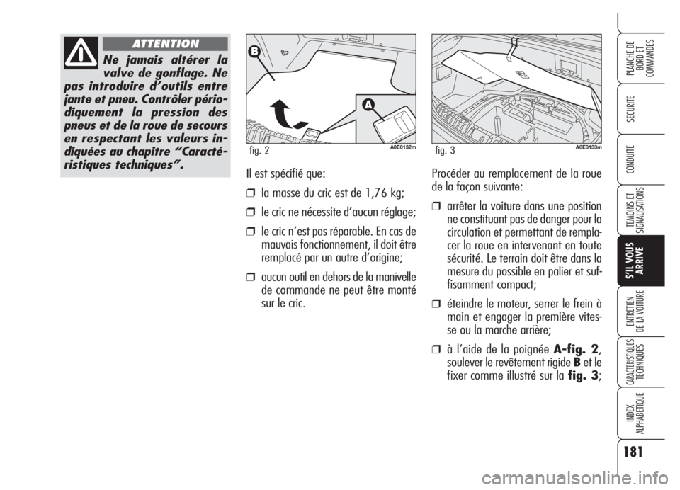 Alfa Romeo 159 2005 Notice dentretien (in French) 181
SECURITE
TEMOINS ET
SIGNALISATIONS
S’IL VOUS
ARRIVE
ENTRETIEN
DE LA VOITURE
CARACTERISTIQUESTECHNIQUES
INDEX
ALPHABETIQUE
PLANCHE DE
BORD ET
COMMANDES
CONDUITEIl est spécifié que:
❒la masse Alfa Romeo 159 2005 Notice dentretien (in French) 181
SECURITE
TEMOINS ET
SIGNALISATIONS
S’IL VOUS
ARRIVE
ENTRETIEN
DE LA VOITURE
CARACTERISTIQUESTECHNIQUES
INDEX
ALPHABETIQUE
PLANCHE DE
BORD ET
COMMANDES
CONDUITEIl est spécifié que:
❒la masse
