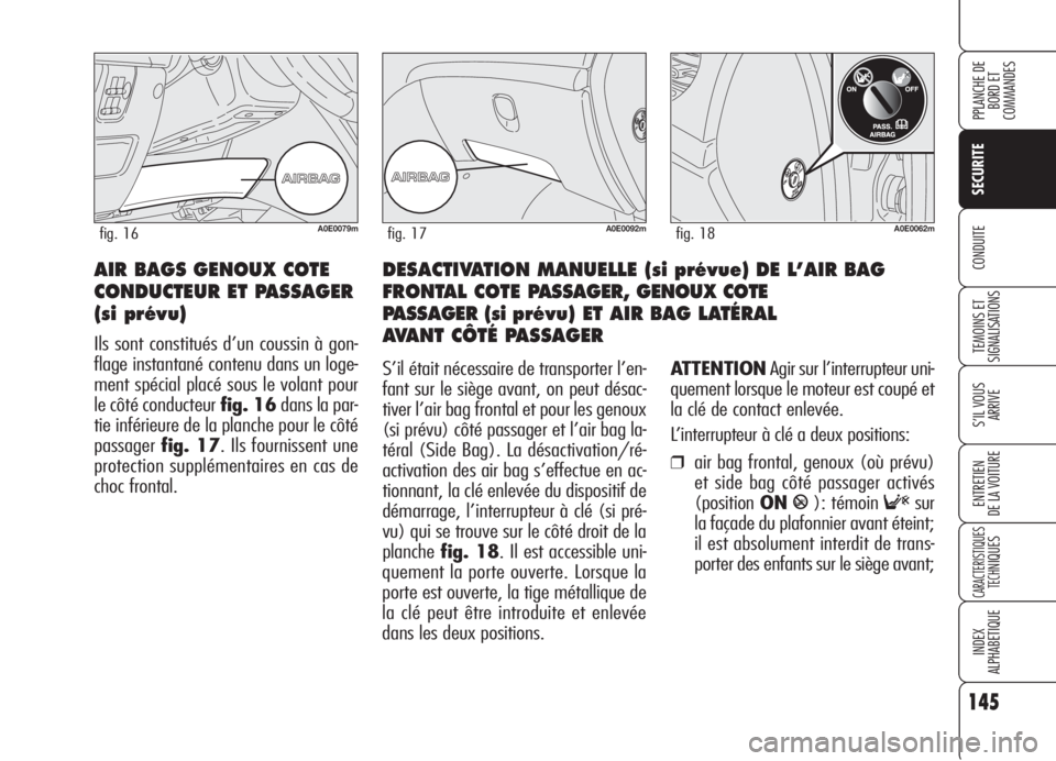 Alfa Romeo 159 2006 Notice dentretien (in French) 145
SECURITE
TEMOINS ET
SIGNALISATIONS
S’IL VOUS
ARRIVE
ENTRETIEN
DE LA VOITURE
CARACTERISTIQUES
TECH
NIQUES
INDEX
ALPHABETIQUE
PPLANCHE DE
BORD ET
COMMANDES
CONDUITEDESACTIVATION MANUELLE (si pr Alfa Romeo 159 2006 Notice dentretien (in French) 145
SECURITE
TEMOINS ET
SIGNALISATIONS
S’IL VOUS
ARRIVE
ENTRETIEN
DE LA VOITURE
CARACTERISTIQUES
TECH
NIQUES
INDEX
ALPHABETIQUE
PPLANCHE DE
BORD ET
COMMANDES
CONDUITEDESACTIVATION MANUELLE (si pr