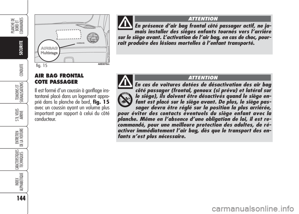Alfa Romeo 159 2007 Notice dentretien (in French) 144
SECURITE
TEMOINS ET
SIGNALISATIONS
S’IL VOUS
ARRIVE
ENTRETIEN
DE LA VOITURE
CARACTERISTIQUESTECHNIQUES
INDEX
ALPHABETIQUE
PLANCHE DE
BORD ET
COMMANDES
CONDUITE
En cas de voitures dotées de d Alfa Romeo 159 2007 Notice dentretien (in French) 144
SECURITE
TEMOINS ET
SIGNALISATIONS
S’IL VOUS
ARRIVE
ENTRETIEN
DE LA VOITURE
CARACTERISTIQUESTECHNIQUES
INDEX
ALPHABETIQUE
PLANCHE DE
BORD ET
COMMANDES
CONDUITE
En cas de voitures dotées de d