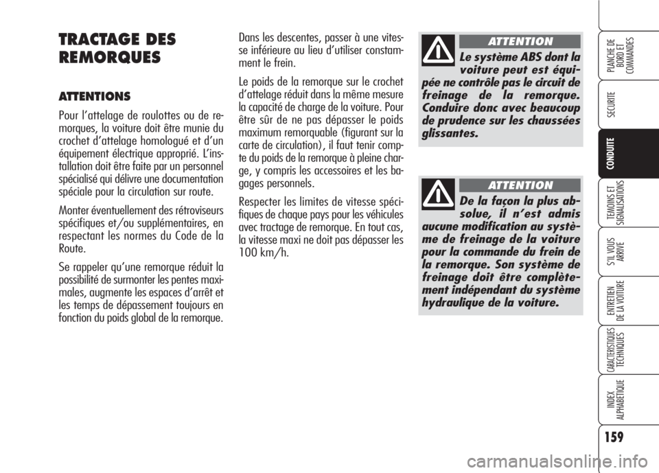 Alfa Romeo 159 2007 Notice dentretien (in French) 159
SECURITE
TEMOINS ET
SIGNALISATIONS
S’IL VOUS
ARRIVE
ENTRETIEN
DE LA VOITURE
CARACTERISTIQUESTECHNIQUES
INDEX
ALPHABETIQUE
PLANCHE DE
BORD ET
COMMANDES
CONDUITE
Dans les descentes, passer à un Alfa Romeo 159 2007 Notice dentretien (in French) 159
SECURITE
TEMOINS ET
SIGNALISATIONS
S’IL VOUS
ARRIVE
ENTRETIEN
DE LA VOITURE
CARACTERISTIQUESTECHNIQUES
INDEX
ALPHABETIQUE
PLANCHE DE
BORD ET
COMMANDES
CONDUITE
Dans les descentes, passer à un