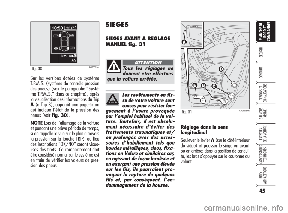 Alfa Romeo 159 2008  Notice dentretien (in French) Sur les versions dotées de système
T.P.M.S. (système de contrôle pression
des pneus) (voir le paragraphe “Systè-
me T.P.M.S.” dans ce chapitre), après
la visualisation des informations du Tr