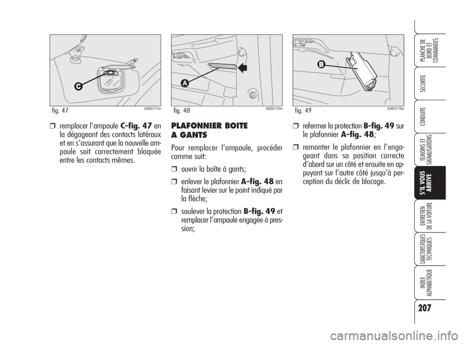 Alfa Romeo 159 2010 Notice dentretien (in French) 207
SECURITE
TEMOINS ET
SIGNALISATIONS
S’IL VOUS
ARRIVE
ENTRETIEN
DE LA VOITURE
CARACTERISTIQUES TECHNIQUES
INDEX
ALPHABETIQUE
PLANCHE DE
BORD ET
COMMANDES
CONDUITE❒refermer la protection B-fig Alfa Romeo 159 2010 Notice dentretien (in French) 207
SECURITE
TEMOINS ET
SIGNALISATIONS
S’IL VOUS
ARRIVE
ENTRETIEN
DE LA VOITURE
CARACTERISTIQUES TECHNIQUES
INDEX
ALPHABETIQUE
PLANCHE DE
BORD ET
COMMANDES
CONDUITE❒refermer la protection B-fig