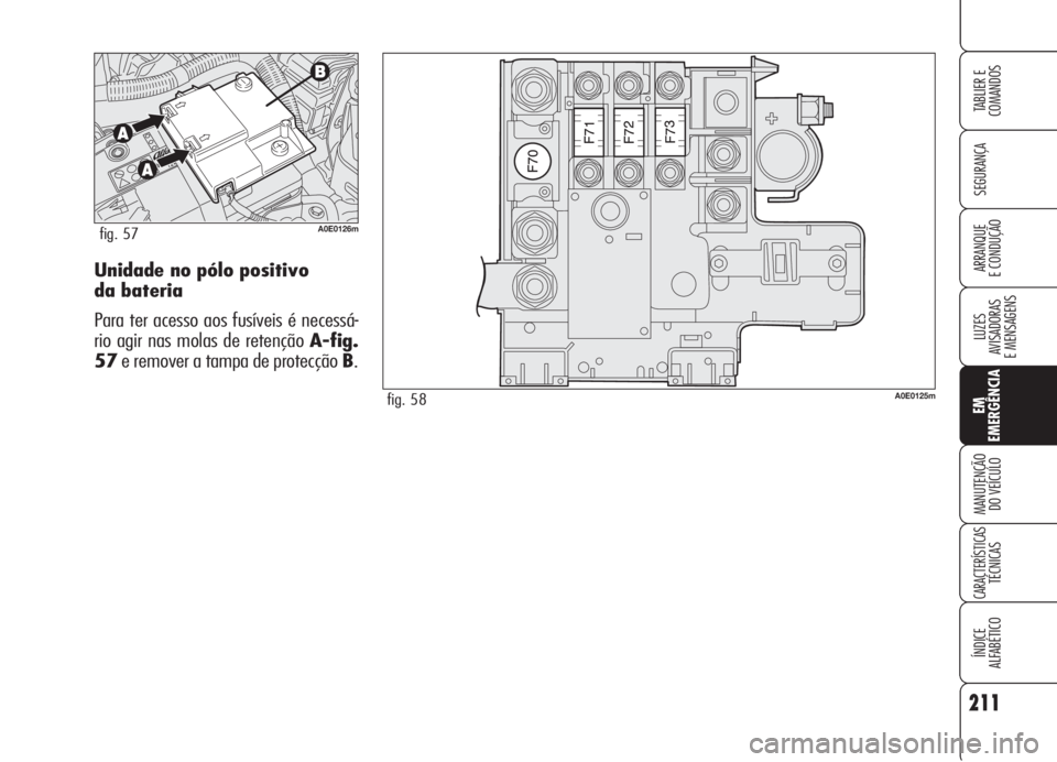Alfa Romeo 159 2006 Manual de Uso e Manutenção (in Portuguese) 211
SEGURANÇA
LUZES
AVISADORAS
E MENSAGENS
EM
EMERGÊNCIA
MANUTENÇÃO
DO VEÍCULO
CARACTERÍSTICASTÉCNICAS
ÍNDICE
ALFABÉTICO
TABLIER E
COMANDOS
ARRANQUE
E CONDUÇÃO Unidade no pólo positivo Alfa Romeo 159 2006 Manual de Uso e Manutenção (in Portuguese) 211
SEGURANÇA
LUZES
AVISADORAS
E MENSAGENS
EM
EMERGÊNCIA
MANUTENÇÃO
DO VEÍCULO
CARACTERÍSTICASTÉCNICAS
ÍNDICE
ALFABÉTICO
TABLIER E
COMANDOS
ARRANQUE
E CONDUÇÃO Unidade no pólo positivo