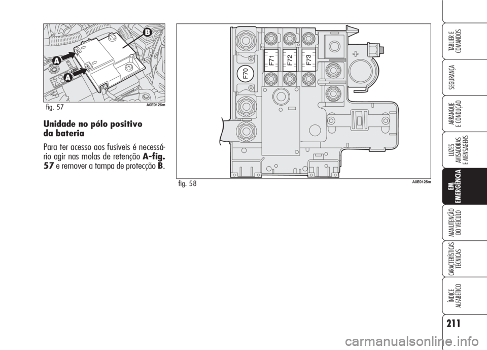 Alfa Romeo 159 2007  Manual de Uso e Manutenção (in Portuguese) 211
SEGURANÇA
LUZES
AVISADORAS 
E MENSAGENS 
EM
EMERGÊNCIA
MANUTENÇÃO
DO VEÍCULO 
CARACTERÍSTICASTÉCNICAS
ÍNDICE
ALFABÉTICO
TABLIER E 
COMANDOS
ARRANQUE
E CONDUÇÃO Unidade no pólo positivo
