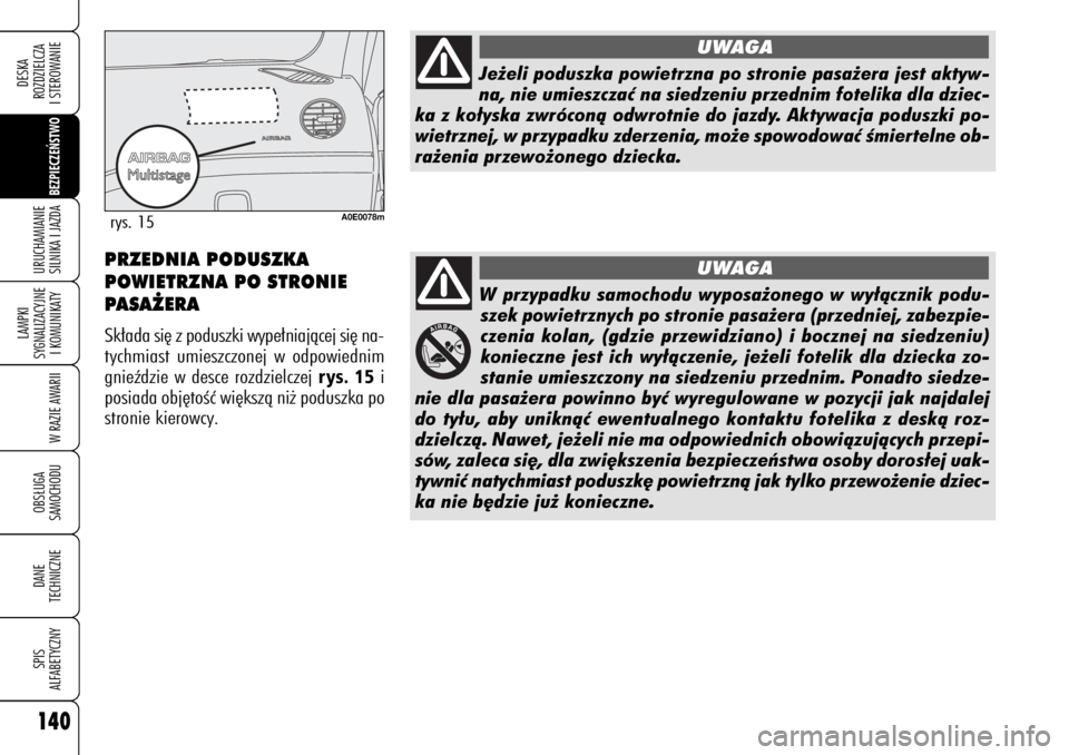 Alfa Romeo 159 2006 Instrukcja obsługi (in Polish) 140
BEZPIECZE¡STWO
LAMPKI
SYGNALIZACYJNE
I KOMUNIKATY
W RAZIE AWARIIOBS¸UGA
SAMOCHODUDANE
TECHNICZNESPIS
ALFABETYCZNYDESKA
ROZDZIELCZA
I STEROWANIEURUCHAMIANIE
SILNIKA I JAZDA
W przypadku samocho Alfa Romeo 159 2006 Instrukcja obsługi (in Polish) 140
BEZPIECZE¡STWO
LAMPKI
SYGNALIZACYJNE
I KOMUNIKATY
W RAZIE AWARIIOBS¸UGA
SAMOCHODUDANE
TECHNICZNESPIS
ALFABETYCZNYDESKA
ROZDZIELCZA
I STEROWANIEURUCHAMIANIE
SILNIKA I JAZDA
W przypadku samocho