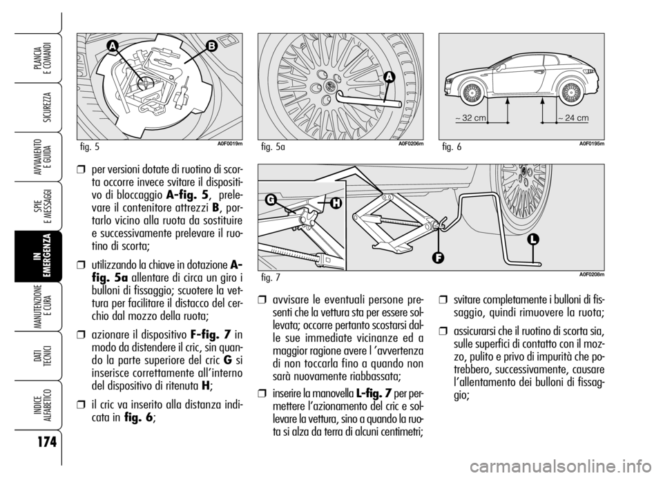 Alfa Romeo Brera/Spider 2006  Libretto Uso Manutenzione (in Italian) 174
SICUREZZA
SPIE 
E MESSAGGI
IN
EMERGENZA MANUTENZIONE
E CURA 
DATI
TECNICI
INDICE 
ALFABETICO
PLANCIA 
E COMANDI
AVVIAMENTO 
E GUIDA
❒svitare completamente i bulloni di fis-
saggio, quindi rimuov