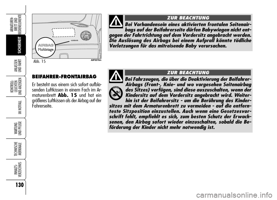 Alfa Romeo Brera/Spider 2006 Betriebsanleitung (in German) 130
SICHERHEIT KONTROLL-
LEUCHTEN
UND ANZEIGEN
IM NOTFALL
WARTUNG
UND PFLEGE
TECHNISCHE
MERKMALE
INHALTS-
VERZEICHNIS
ARMATUREN-
BRETT UND
BEDIENELEMENTE
ANLASSEN
UND FAHRT
Bei Fahrzeugen, die üb Alfa Romeo Brera/Spider 2006 Betriebsanleitung (in German) 130
SICHERHEIT KONTROLL-
LEUCHTEN
UND ANZEIGEN
IM NOTFALL
WARTUNG
UND PFLEGE
TECHNISCHE
MERKMALE
INHALTS-
VERZEICHNIS
ARMATUREN-
BRETT UND
BEDIENELEMENTE
ANLASSEN
UND FAHRT
Bei Fahrzeugen, die üb
