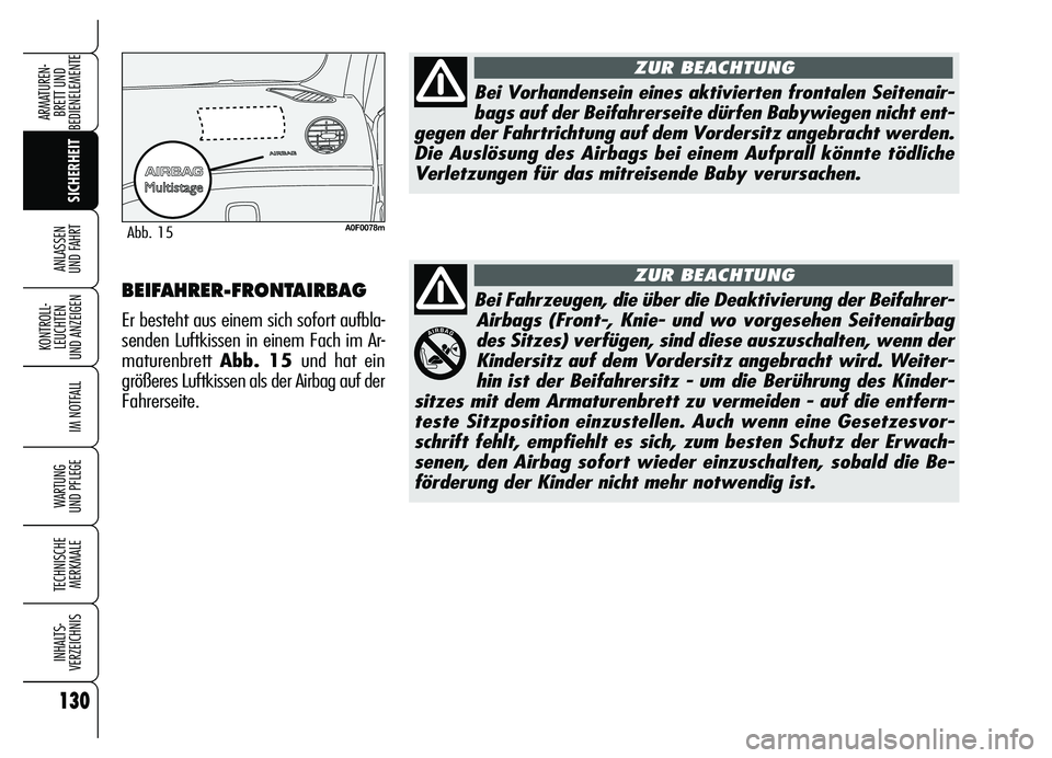 Alfa Romeo Brera/Spider 2007 Betriebsanleitung (in German) 130
SICHERHEIT KONTROLL-
LEUCHTEN
UND ANZEIGEN
IM NOTFALL
WARTUNG
UND PFLEGE
TECHNISCHE
MERKMALE
INHALTS-
VERZEICHNIS
ARMATUREN-
BRETT UND
BEDIENELEMENTE
ANLASSEN
UND FAHRT
Bei Fahrzeugen, die üb Alfa Romeo Brera/Spider 2007 Betriebsanleitung (in German) 130
SICHERHEIT KONTROLL-
LEUCHTEN
UND ANZEIGEN
IM NOTFALL
WARTUNG
UND PFLEGE
TECHNISCHE
MERKMALE
INHALTS-
VERZEICHNIS
ARMATUREN-
BRETT UND
BEDIENELEMENTE
ANLASSEN
UND FAHRT
Bei Fahrzeugen, die üb