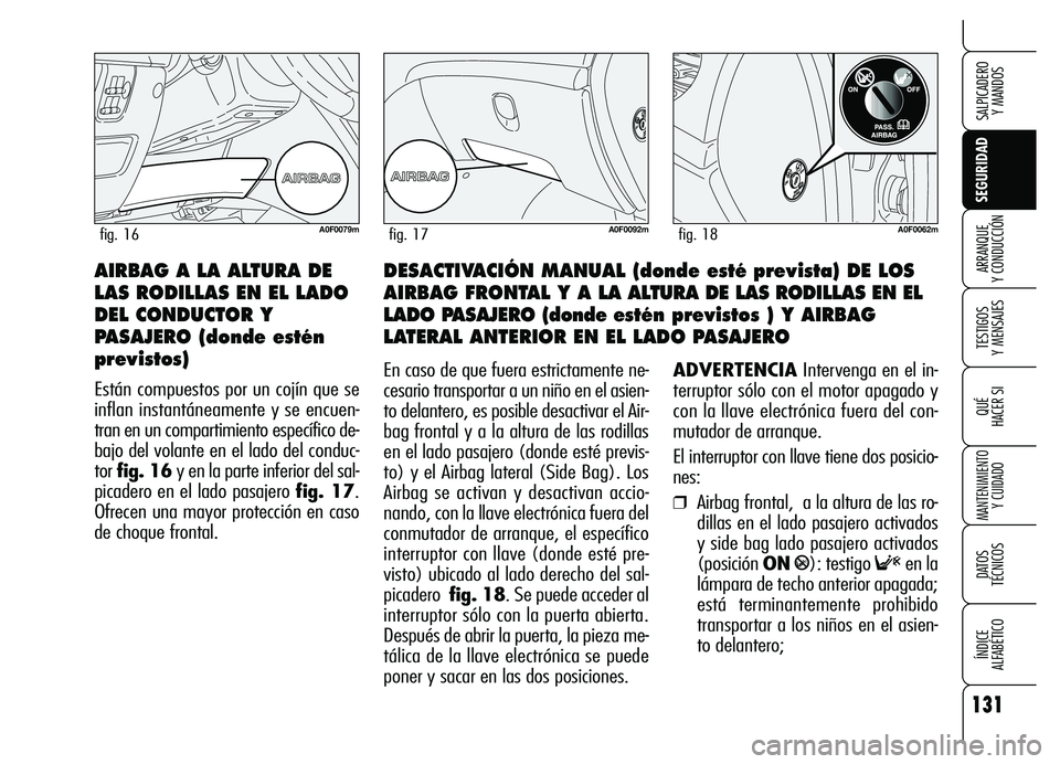 Alfa Romeo Brera/Spider 2007 Manual de Empleo y Cuidado (in Spanish) 131
SEGURIDAD
TESTIGOS
Y MENSAJES
QUÉ
HACER SI
MANTENIMIENTO
Y CUIDADO
DATOS
TÉCNICOS
ÍNDICE
ALFABÉTICO
SALPICADERO
Y MANDOS
ARRANQUE
Y CONDUCCIÓNDESACTIVACIÓN MANUAL (donde esté previst Alfa Romeo Brera/Spider 2007 Manual de Empleo y Cuidado (in Spanish) 131
SEGURIDAD
TESTIGOS
Y MENSAJES
QUÉ
HACER SI
MANTENIMIENTO
Y CUIDADO
DATOS
TÉCNICOS
ÍNDICE
ALFABÉTICO
SALPICADERO
Y MANDOS
ARRANQUE
Y CONDUCCIÓNDESACTIVACIÓN MANUAL (donde esté previst