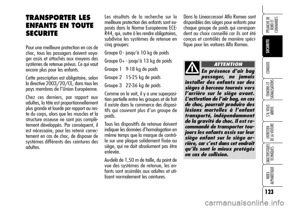 Alfa Romeo Brera/Spider 2006 Notice dentretien (in French) 123
SECURITE
TEMOINS ET
SIGNALISATIONS
S’IL VOUS
ARRIVE
ENTRETIEN
DE LA VOITURE
CARACTERISTIQUES
TECH
NIQUES
INDEX
ALPHABETIQUE
PPLANCHE DE
BORD ET
COMMANDES
CONDUITE
Les résultats de la recherc Alfa Romeo Brera/Spider 2006 Notice dentretien (in French) 123
SECURITE
TEMOINS ET
SIGNALISATIONS
S’IL VOUS
ARRIVE
ENTRETIEN
DE LA VOITURE
CARACTERISTIQUES
TECH
NIQUES
INDEX
ALPHABETIQUE
PPLANCHE DE
BORD ET
COMMANDES
CONDUITE
Les résultats de la recherc