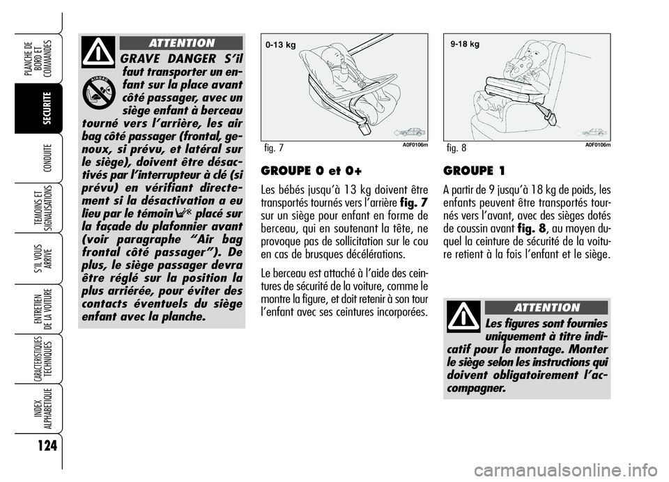 Alfa Romeo Brera/Spider 2006 Notice dentretien (in French) 124
SECURITE TEMOINS ET
SIGNALISATIONS
S’IL VOUS
ARRIVE
ENTRETIEN
DE LA VOITURE
CARACTERISTIQUESTECHNIQUES
INDEX
ALPHABETIQUE
PLANCHE DE
BORD ET
COMMANDES
CONDUITEGROUPE 0 et 0+
Les bébés jusq Alfa Romeo Brera/Spider 2006 Notice dentretien (in French) 124
SECURITE TEMOINS ET
SIGNALISATIONS
S’IL VOUS
ARRIVE
ENTRETIEN
DE LA VOITURE
CARACTERISTIQUESTECHNIQUES
INDEX
ALPHABETIQUE
PLANCHE DE
BORD ET
COMMANDES
CONDUITEGROUPE 0 et 0+
Les bébés jusq