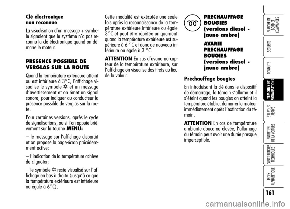Alfa Romeo Brera/Spider 2006  Notice dentretien (in French) 161
SECURITE
TEMOINS ETSIGNALISATIONS
S’IL VOUS 
ARRIVE
ENTRETIEN 
DE LA VOITURE
CARACTERISTIQUESTECHNIQUES
INDEX 
ALPHABETIQUE
PLANCHE DE
BORD ET 
COMMANDES
CONDUITE
Cette modalité est exécutée 