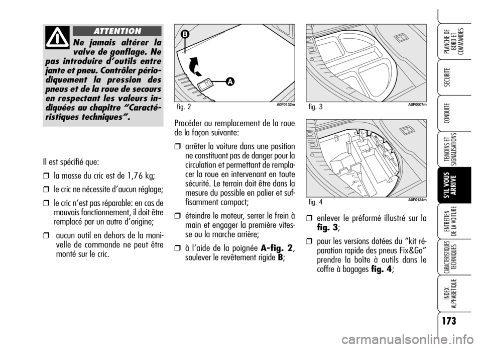 Alfa Romeo Brera/Spider 2006  Notice dentretien (in French) 173
SECURITE
TEMOINS ET
SIGNALISATIONS
S’IL VOUS
ARRIVE ENTRETIEN 
DE LA VOITURE
CARACTERISTIQUES TECHNIQUES
INDEX 
ALPHABETIQUE
PLANCHE DE
BORD ET 
COMMANDES
CONDUITE
Il est spécifié que:
❒la m