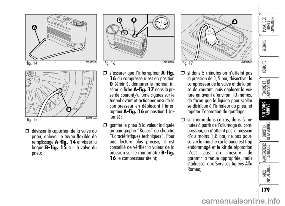 Alfa Romeo Brera/Spider 2006  Notice dentretien (in French) 179
SECURITE
TEMOINS ET
SIGNALISATIONS
S’IL VOUS
ARRIVE ENTRETIEN 
DE LA VOITURE
CARACTERISTIQUES TECHNIQUES
INDEX 
ALPHABETIQUE
PLANCHE DE
BORD ET 
COMMANDES
CONDUITE❒si dans 5 minutes on n’att
