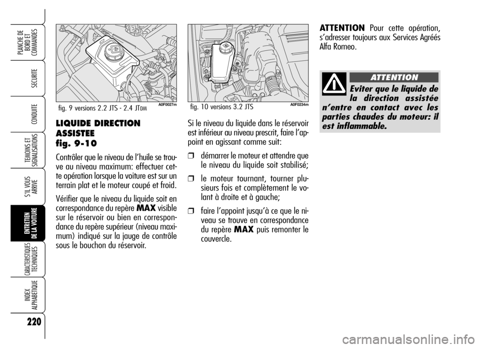 Alfa Romeo Brera/Spider 2006 Notice dentretien (in French) 220
SECURITE
TEMOINS ET
SIGNALISATIONS
S’IL VOUS
ARRIVE
ENTRETIEN
DE LA VOITURE
CARACTERISTIQUES TECHNIQUES
INDEX
ALPHABETIQUE
PLANCHE DE
BORD ET
COMMANDES
CONDUITELIQUIDE DIRECTION
ASSISTEE
fig Alfa Romeo Brera/Spider 2006 Notice dentretien (in French) 220
SECURITE
TEMOINS ET
SIGNALISATIONS
S’IL VOUS
ARRIVE
ENTRETIEN
DE LA VOITURE
CARACTERISTIQUES TECHNIQUES
INDEX
ALPHABETIQUE
PLANCHE DE
BORD ET
COMMANDES
CONDUITELIQUIDE DIRECTION
ASSISTEE
fig