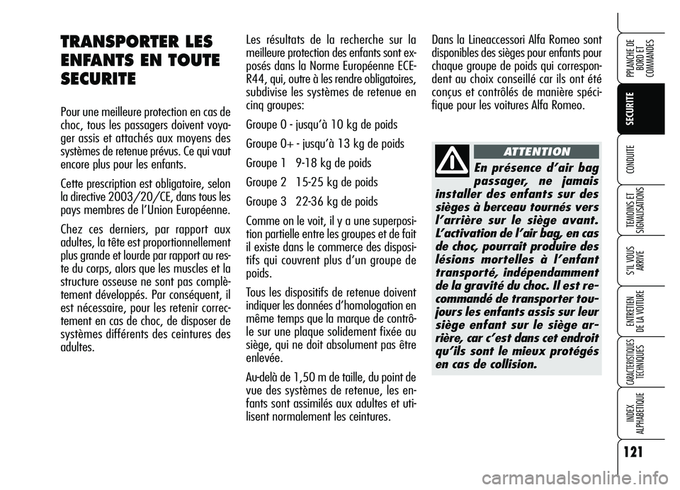 Alfa Romeo Brera/Spider 2007 Notice dentretien (in French) 121
SECURITE
TEMOINS ET
SIGNALISATIONS
S’IL VOUS
ARRIVE
ENTRETIEN
DE LA VOITURE
CARACTERISTIQUES
TECH
NIQUES
INDEX
ALPHABETIQUE
PPLANCHE DE
BORD ET
COMMANDES
CONDUITE
Les résultats de la recherc Alfa Romeo Brera/Spider 2007 Notice dentretien (in French) 121
SECURITE
TEMOINS ET
SIGNALISATIONS
S’IL VOUS
ARRIVE
ENTRETIEN
DE LA VOITURE
CARACTERISTIQUES
TECH
NIQUES
INDEX
ALPHABETIQUE
PPLANCHE DE
BORD ET
COMMANDES
CONDUITE
Les résultats de la recherc