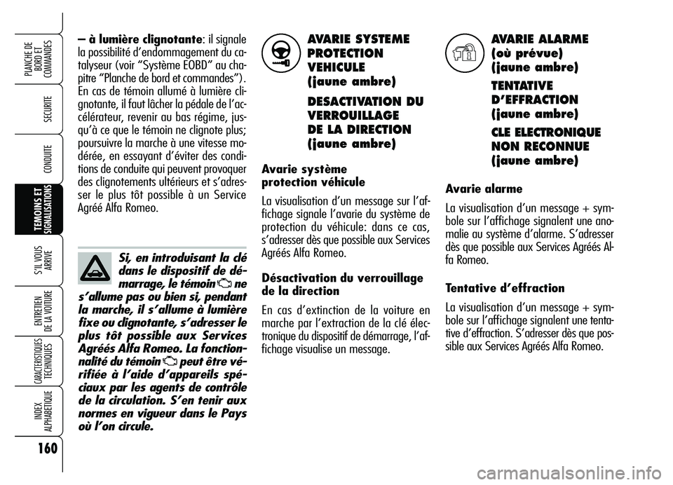 Alfa Romeo Brera/Spider 2007 Notice dentretien (in French) 160
SECURITE
TEMOINS ETSIGNALISATIONS
S’IL VOUS
ARRIVE
ENTRETIEN
DE LA VOITURE
CARACTERISTIQUESTECHNIQUES
INDEX
ALPHABETIQUE
PLANCHE DE
BORD ET
COMMANDES
CONDUITE
AVARIE SYSTEME
PROTECTION
VEHIC Alfa Romeo Brera/Spider 2007 Notice dentretien (in French) 160
SECURITE
TEMOINS ETSIGNALISATIONS
S’IL VOUS
ARRIVE
ENTRETIEN
DE LA VOITURE
CARACTERISTIQUESTECHNIQUES
INDEX
ALPHABETIQUE
PLANCHE DE
BORD ET
COMMANDES
CONDUITE
AVARIE SYSTEME
PROTECTION
VEHIC