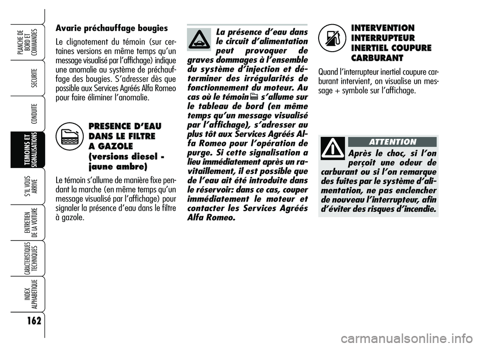 Alfa Romeo Brera/Spider 2007 Notice dentretien (in French) 162
SECURITE
TEMOINS ETSIGNALISATIONS
S’IL VOUS
ARRIVE
ENTRETIEN
DE LA VOITURE
CARACTERISTIQUESTECHNIQUES
INDEX
ALPHABETIQUE
PLANCHE DE
BORD ET
COMMANDES
CONDUITE
INTERVENTION
INTERRUPTEUR
INERT Alfa Romeo Brera/Spider 2007 Notice dentretien (in French) 162
SECURITE
TEMOINS ETSIGNALISATIONS
S’IL VOUS
ARRIVE
ENTRETIEN
DE LA VOITURE
CARACTERISTIQUESTECHNIQUES
INDEX
ALPHABETIQUE
PLANCHE DE
BORD ET
COMMANDES
CONDUITE
INTERVENTION
INTERRUPTEUR
INERT