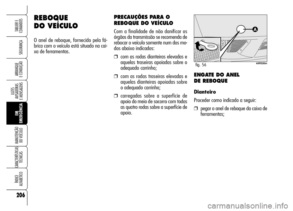 Alfa Romeo Brera/Spider 2006 Manual de Uso e Manutenção (in Portuguese) 206
SEGURANÇA
LUZES
AVISADORAS
E MENSAGENS
EM
EMERGÊNCIA MANUTENÇÃO
DO VEÍCULO
CARACTERÍSTICAS
TÉCNICAS
ÍNDICE
ALFABÉTICO
TABLIER E
COMANDOS
ARRANQUE
E CONDUÇÃO
REBOQUE
DO VEÍCULO
O Alfa Romeo Brera/Spider 2006 Manual de Uso e Manutenção (in Portuguese) 206
SEGURANÇA
LUZES
AVISADORAS
E MENSAGENS
EM
EMERGÊNCIA MANUTENÇÃO
DO VEÍCULO
CARACTERÍSTICAS
TÉCNICAS
ÍNDICE
ALFABÉTICO
TABLIER E
COMANDOS
ARRANQUE
E CONDUÇÃO
REBOQUE
DO VEÍCULO
O