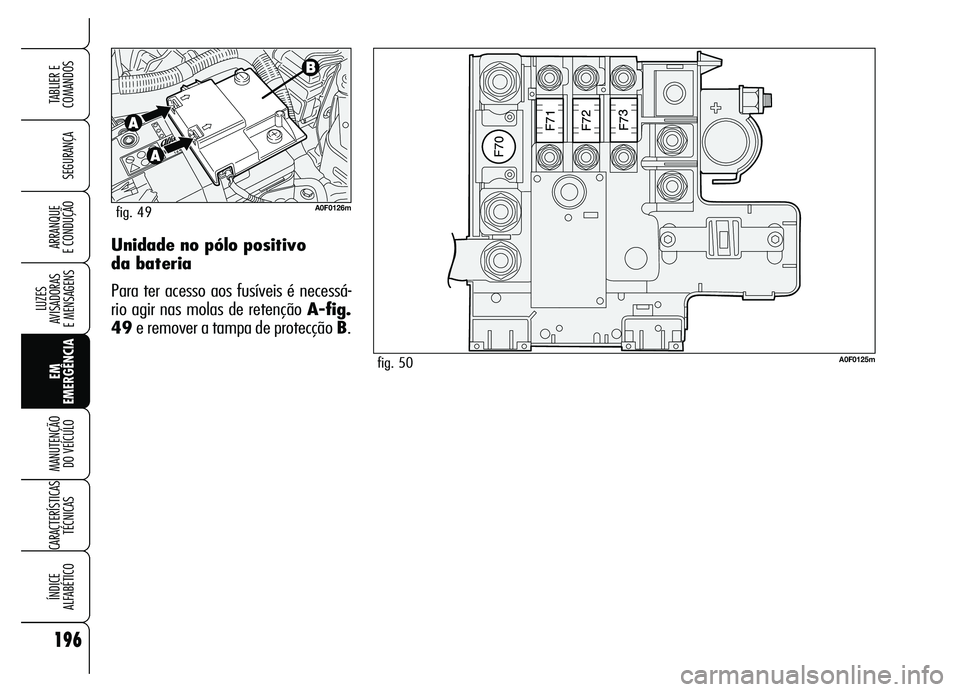 Alfa Romeo Brera/Spider 2007 Manual de Uso e Manutenção (in Portuguese) 196
SEGURANÇA
LUZES
AVISADORAS
E MENSAGENS
EM
EMERGÊNCIA MANUTENÇÃO
DO VEÍCULO
CARACTERÍSTICAS
TÉCNICAS
ÍNDICE
ALFABÉTICO
TABLIER E
COMANDOS
ARRANQUE
E CONDUÇÃOUnidade no pólo positiv Alfa Romeo Brera/Spider 2007 Manual de Uso e Manutenção (in Portuguese) 196
SEGURANÇA
LUZES
AVISADORAS
E MENSAGENS
EM
EMERGÊNCIA MANUTENÇÃO
DO VEÍCULO
CARACTERÍSTICAS
TÉCNICAS
ÍNDICE
ALFABÉTICO
TABLIER E
COMANDOS
ARRANQUE
E CONDUÇÃOUnidade no pólo positiv