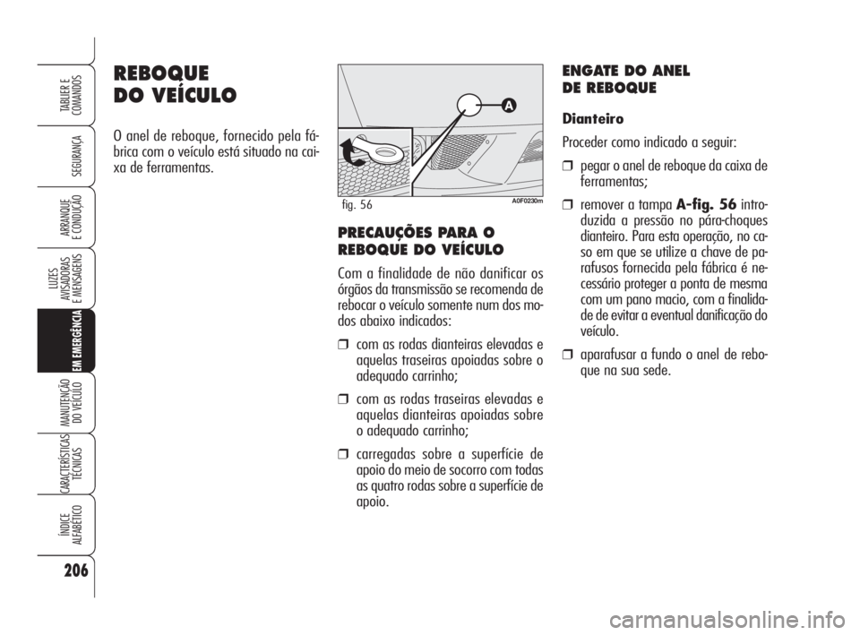 Alfa Romeo Brera/Spider 2009 Manual de Uso e Manutenção (in Portuguese) 206
SEGURANÇA
LUZES
AVISADORAS
E MENSAGENS
EM EMERGÊNCIA
MANUTENÇÃO
DO VEÍCULO
CARACTERÍSTICAS
TÉCNICAS
ÍNDICE
ALFABÉTICO
TABLIER E
COMANDOS
ARRANQUE
E CONDUÇÃO
REBOQUE
DO VEÍCULO
O anel Alfa Romeo Brera/Spider 2009 Manual de Uso e Manutenção (in Portuguese) 206
SEGURANÇA
LUZES
AVISADORAS
E MENSAGENS
EM EMERGÊNCIA
MANUTENÇÃO
DO VEÍCULO
CARACTERÍSTICAS
TÉCNICAS
ÍNDICE
ALFABÉTICO
TABLIER E
COMANDOS
ARRANQUE
E CONDUÇÃO
REBOQUE
DO VEÍCULO
O anel